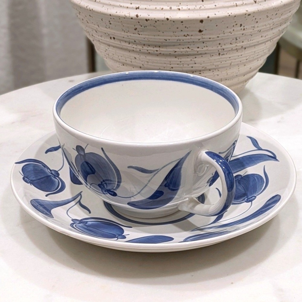 RARE Gustavsberg Ursula Printz Large Breakfast Cup & Saucer Set Flintporslin MCM